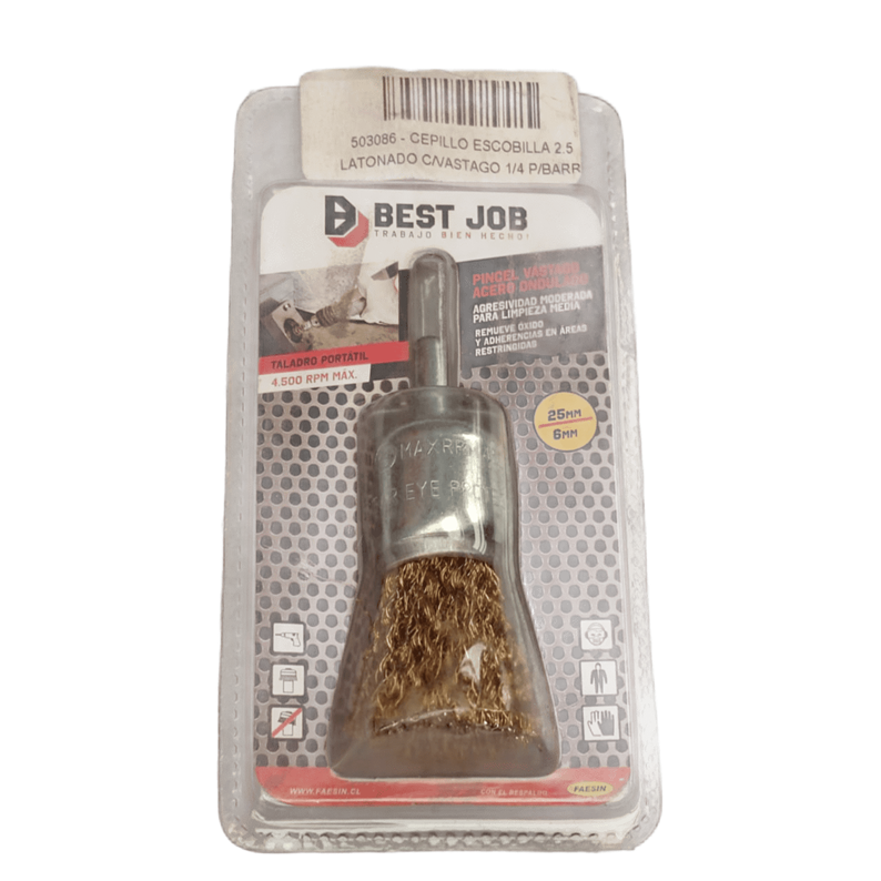 CEPILLO ESCOBILLA 2.5 LATONADO C/VASTAGO 1/4 P/BARR. BEST JOB 61012